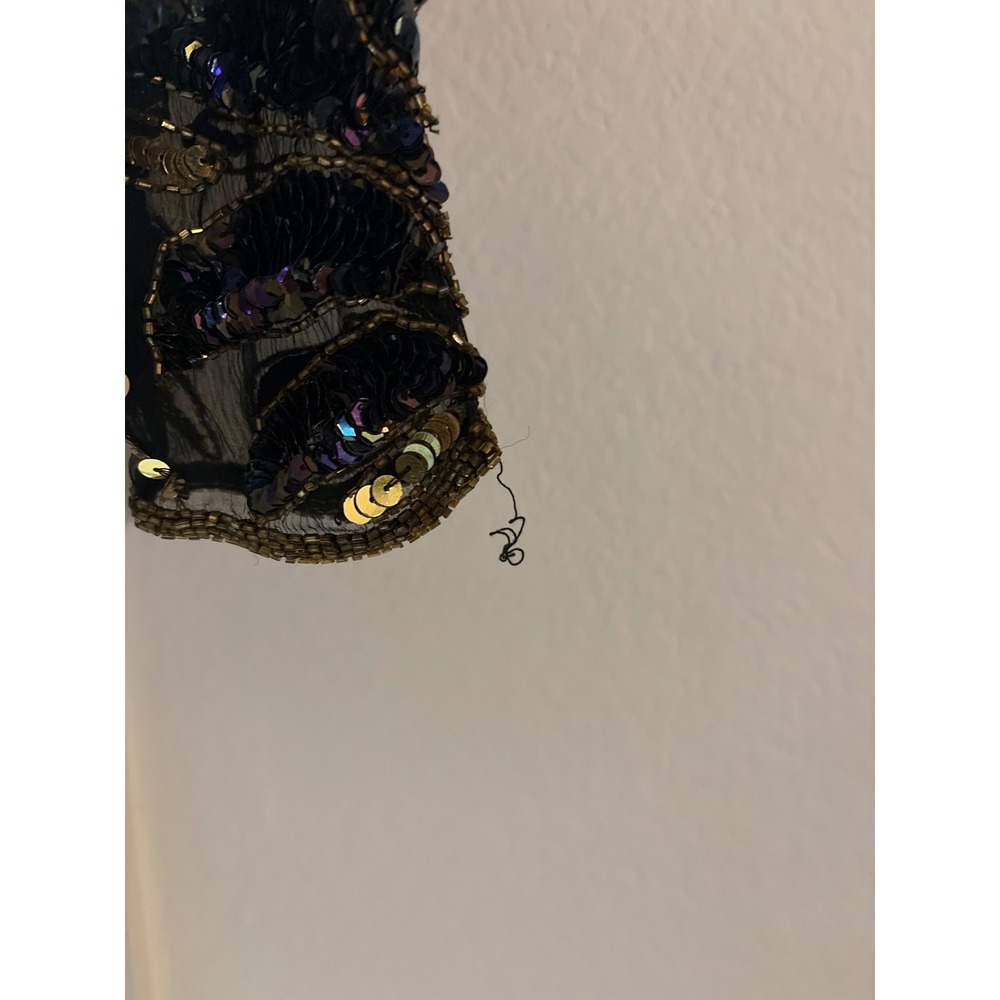 Stenay Vintage 80s Silk Sequin Beaded Top Gold Black Floral Evening Blouse Small - Picture 4 of 4